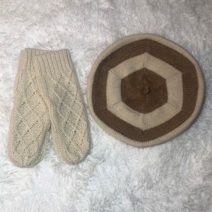 H & M Knitted Beret & Merona Mittens Women’s Like New
